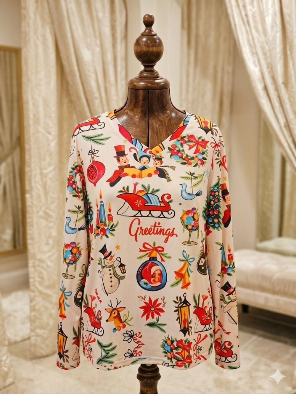 Christmas Caroling V-Neck Top | Festive Holiday Style | Plus Size 5XL